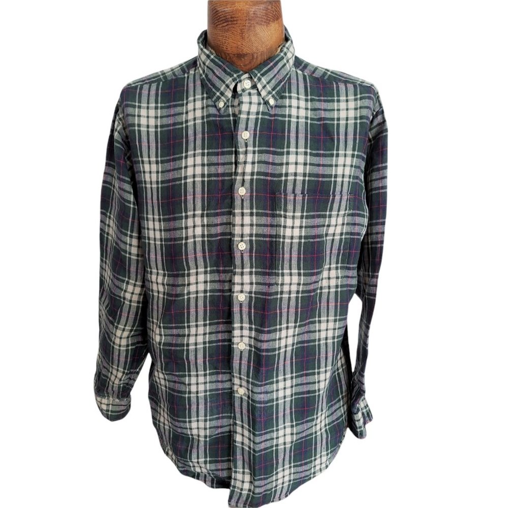 VTG J. CREW Men's Plaid Linen Button Down Shirt Size Large